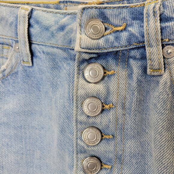 We the Free Light wash Distressed A-line Micro Denim Skirt Button Fly, 25 - Picture 4 of 9